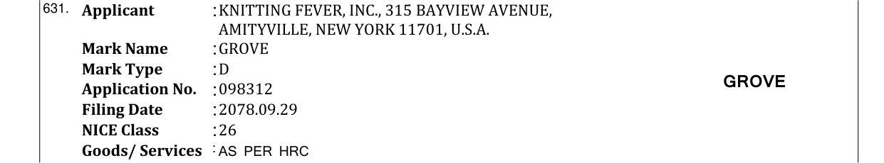 Original bulletin entry for GROVE