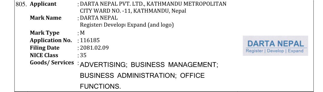 Original bulletin entry for DARTA NEPAL Register। Develop। Expand (and logo)