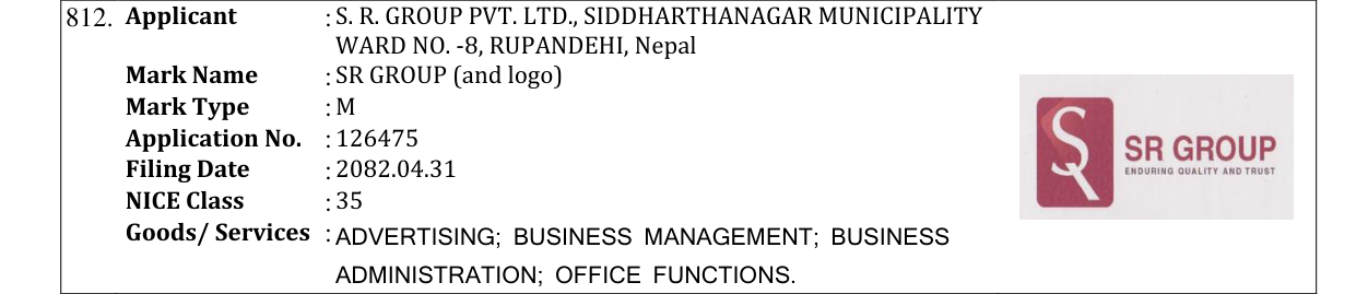 Original bulletin entry for SR GROUP (and logo)