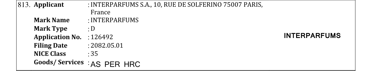 Original bulletin entry for INTERPARFUMS
