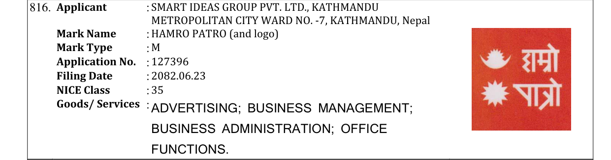 Original bulletin entry for HAMRO PATRO (and logo)