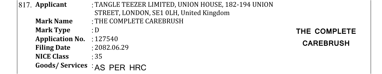 Original bulletin entry for THE COMPLETE CAREBRUSH