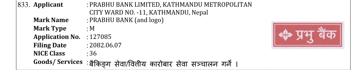 Original bulletin entry for PRABHU BANK (and logo)