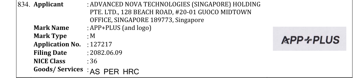 Original bulletin entry for APP+PLUS (and logo)