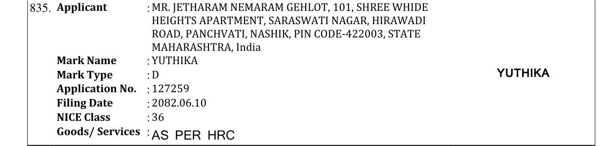 Original bulletin entry for YUTHIKA