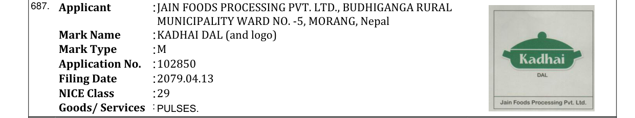 Original bulletin entry for KADHAI DAL (and logo)