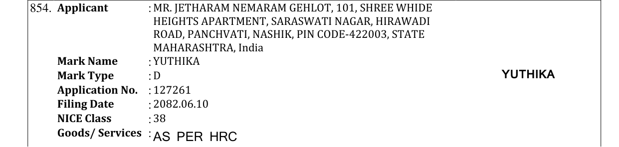 Original bulletin entry for YUTHIKA