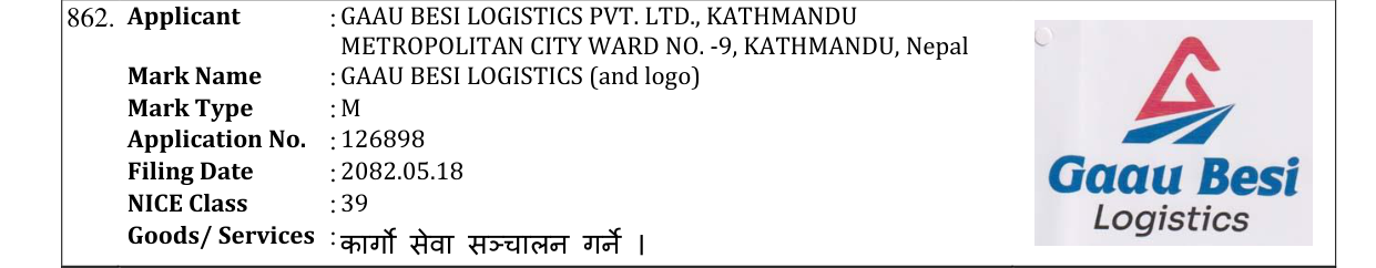 Original bulletin entry for GAAU BESI LOGISTICS (and logo)