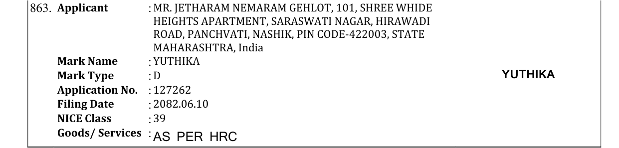 Original bulletin entry for YUTHIKA
