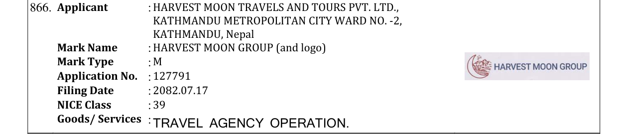 Original bulletin entry for HARVEST MOON GROUP (and logo)