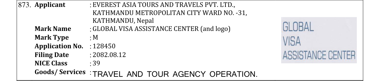 Original bulletin entry for GLOBAL VISA ASSISTANCE CENTER (and logo)