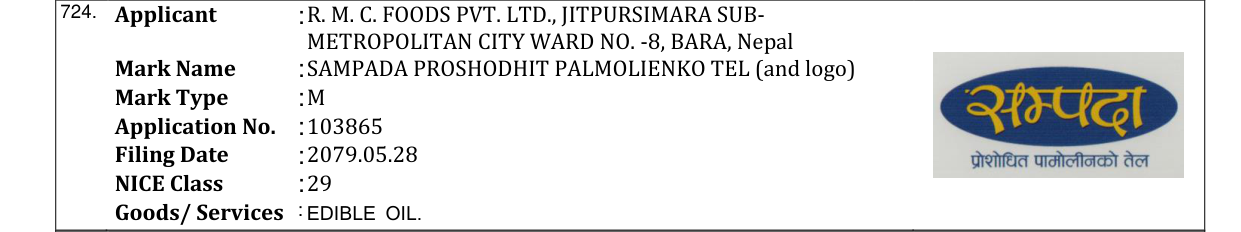 Original bulletin entry for SAMPADA PROSHODHIT PALMOLIENKO TEL (and logo)