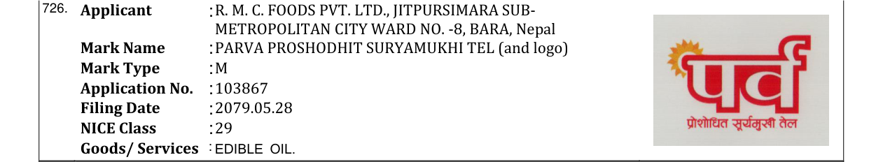Original bulletin entry for PARVA PROSHODHIT SURYAMUKHI TEL (and logo)
