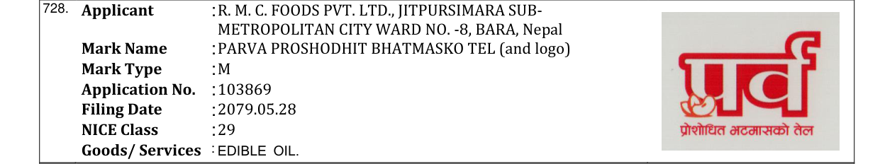 Original bulletin entry for PARVA PROSHODHIT BHATMASKO TEL (and logo)