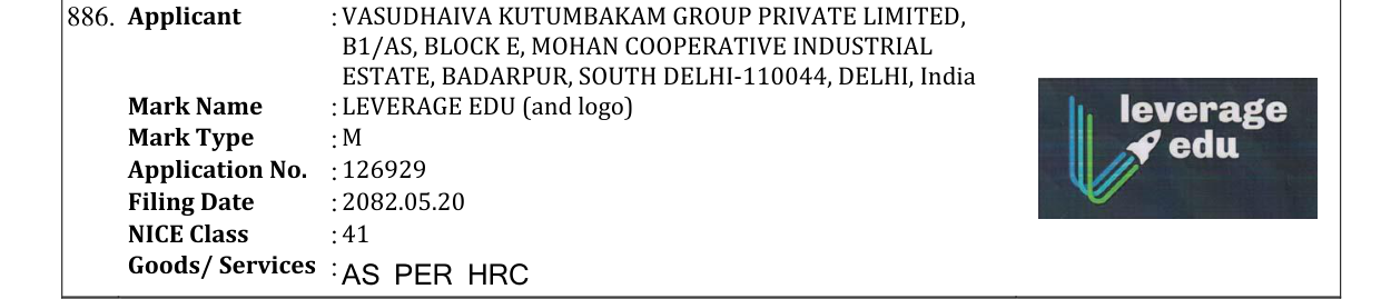 Original bulletin entry for LEVERAGE EDU (and logo)
