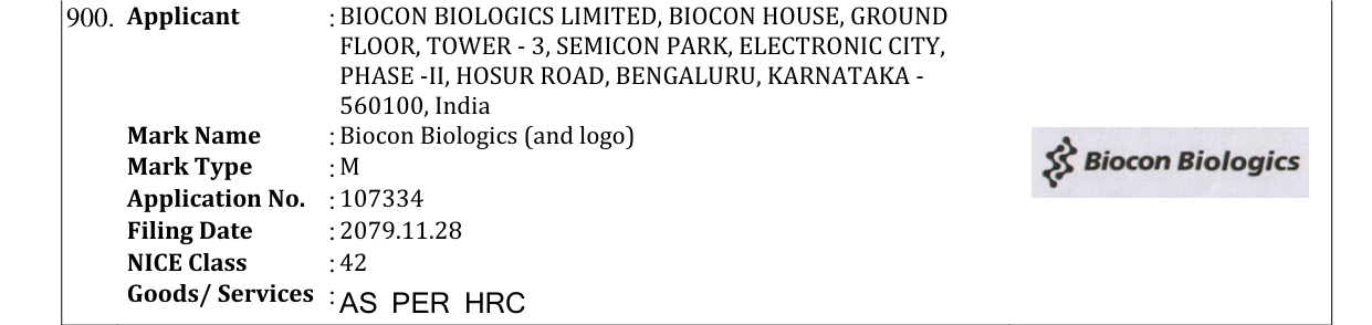 Original bulletin entry for Biocon Biologics (and logo)