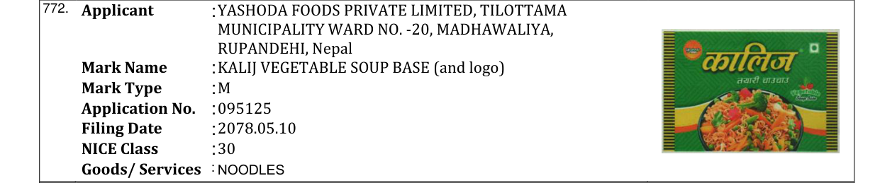 Original bulletin entry for KALIJ VEGETABLE SOUP BASE (and logo)