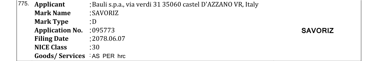 Original bulletin entry for SAVORIZ
