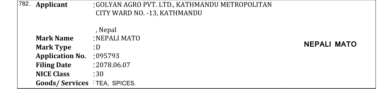 Original bulletin entry for NEPALI MATO