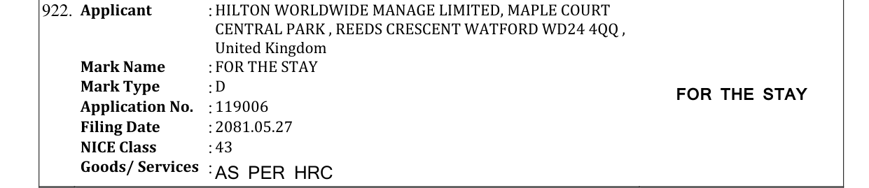 Original bulletin entry for FOR THE STAY