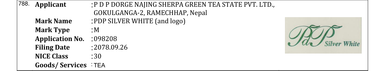 Original bulletin entry for PDP SILVER WHITE (and logo)