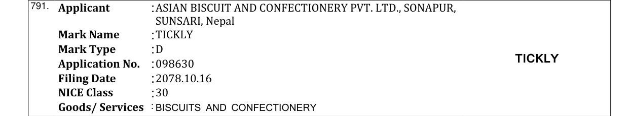 Original bulletin entry for TICKLY