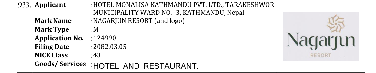 Original bulletin entry for NAGARJUN RESORT (and logo)