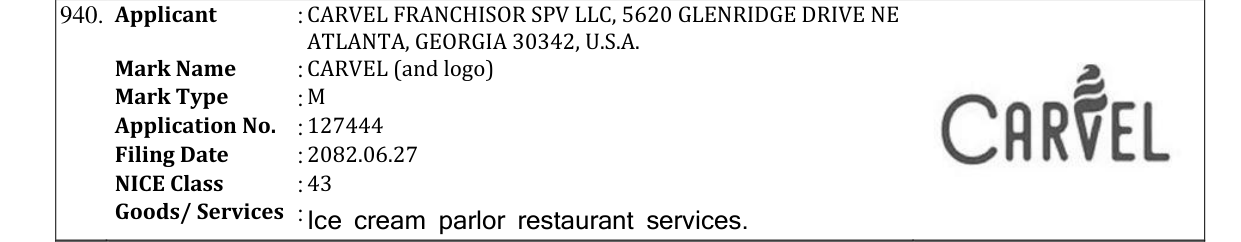 Original bulletin entry for CARVEL (and logo)