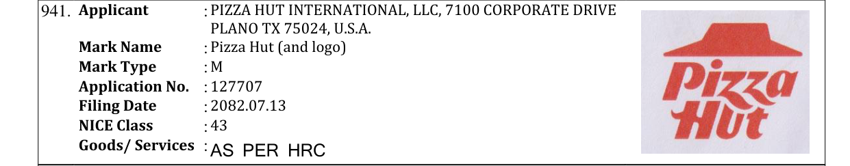 Original bulletin entry for Pizza Hut (and logo)