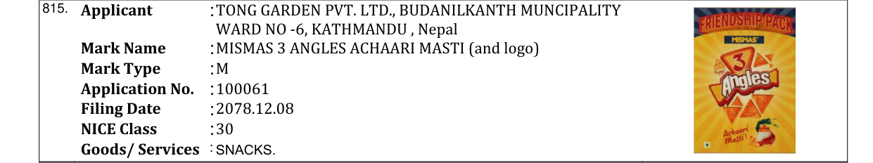 Original bulletin entry for MISMAS 3 ANGLES ACHAARI MASTI (and logo)