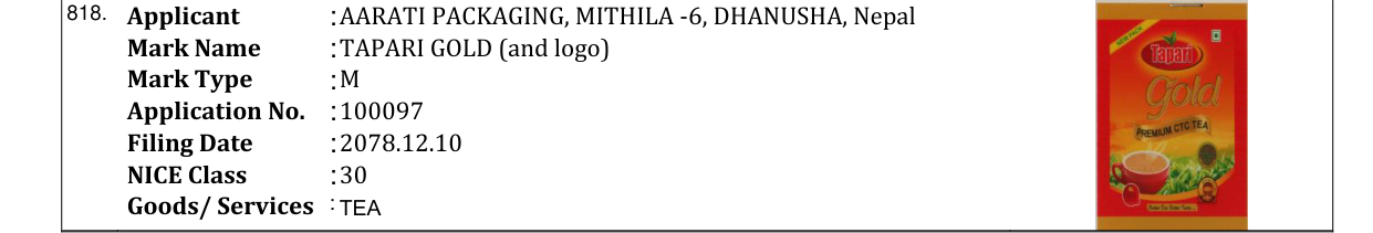 Original bulletin entry for TAPARI GOLD (and logo)