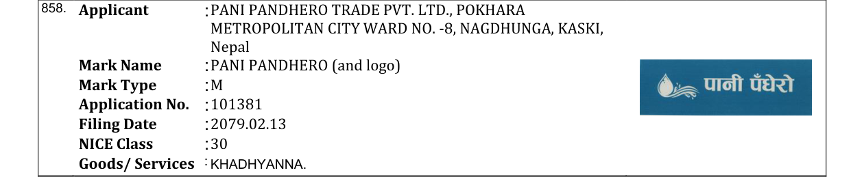 Original bulletin entry for PANI PANDHERO (and logo)