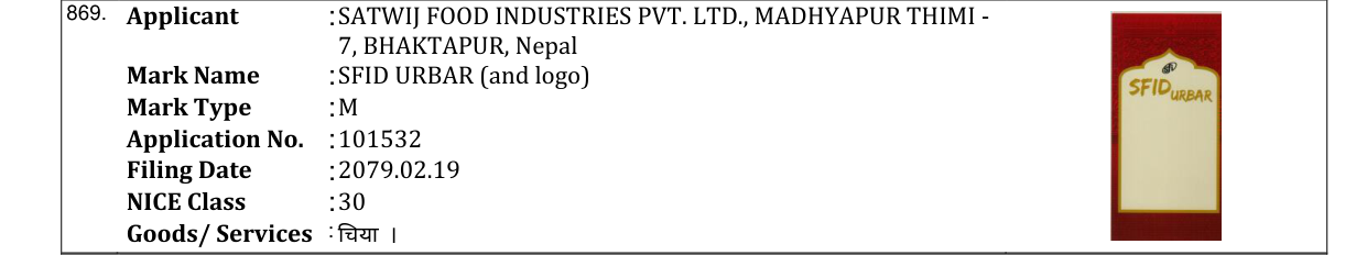 Original bulletin entry for SFID URBAR (and logo)