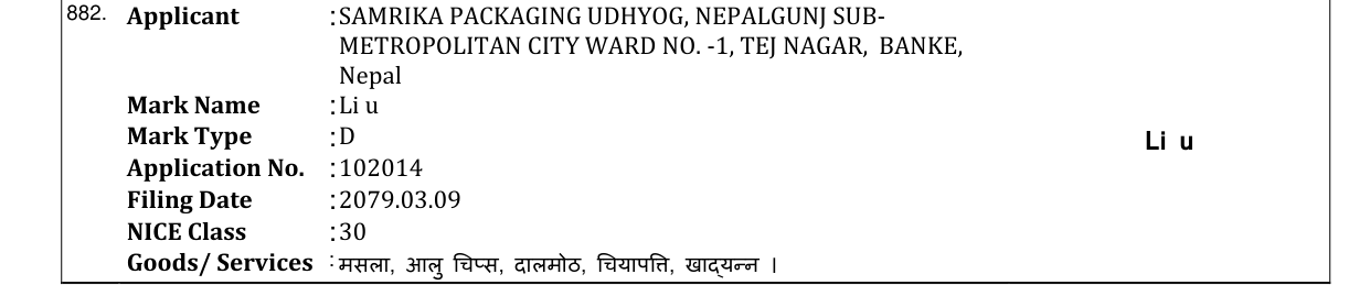 Original bulletin entry for Li u