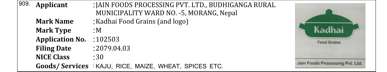 Original bulletin entry for Kadhai Food Grains (and logo)