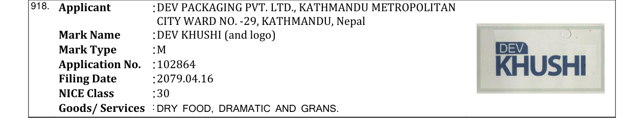 Original bulletin entry for DEV KHUSHI (and logo)