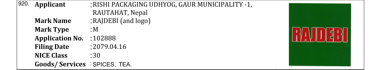 Original bulletin entry for RAJDEBI (and logo)