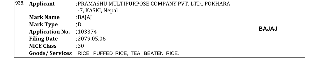 Original bulletin entry for BAJAJ