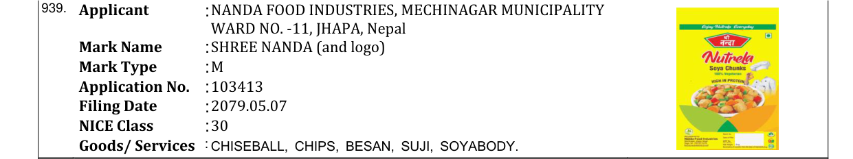 Original bulletin entry for SHREE NANDA (and logo)
