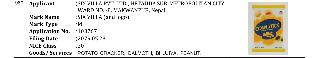 Original bulletin entry for SIX VILLA (and logo)