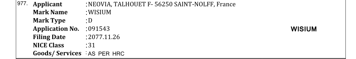 Original bulletin entry for WISIUM