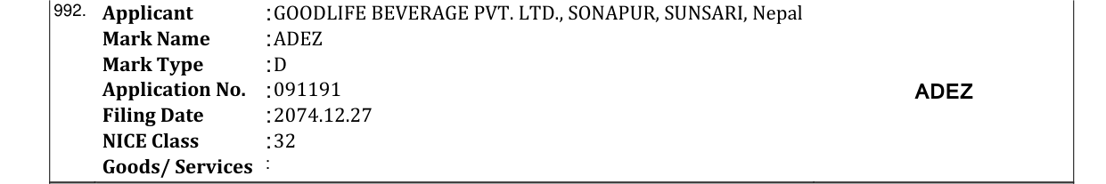 Original bulletin entry for ADEZ