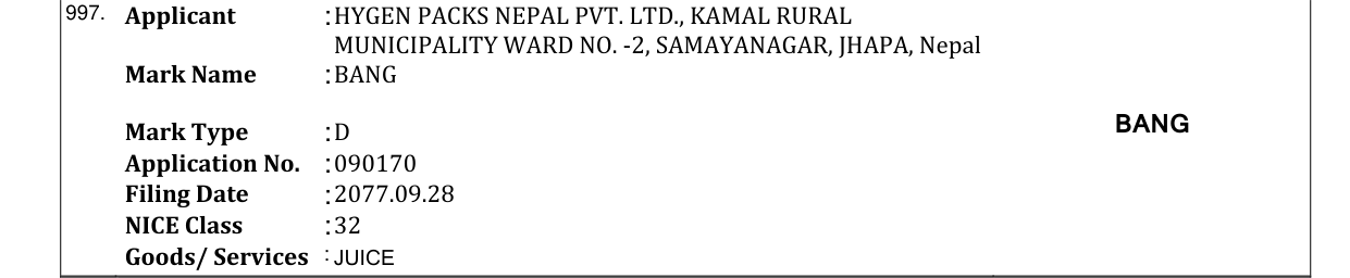 Original bulletin entry for BANG