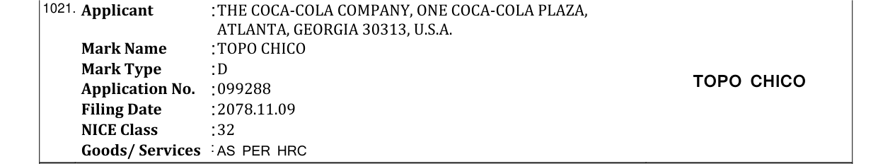 Original bulletin entry for TOPO CHICO