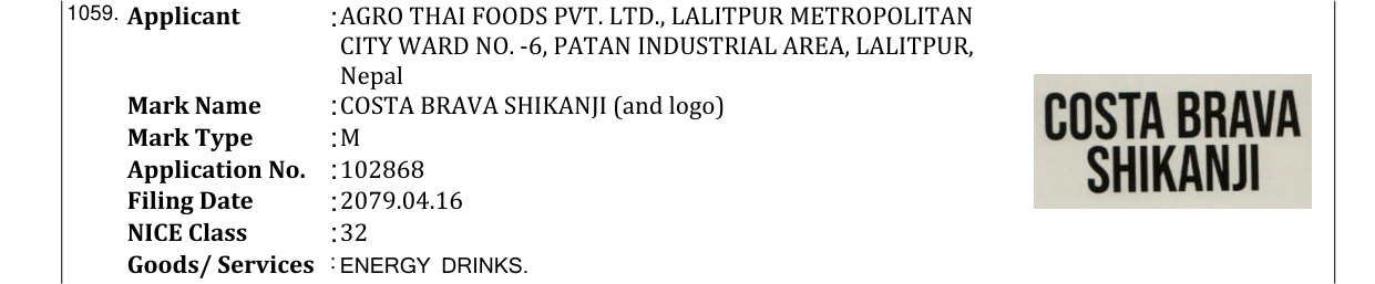 Original bulletin entry for COSTA BRAVA SHIKANJI (and logo)