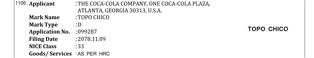 Original bulletin entry for TOPO CHICO