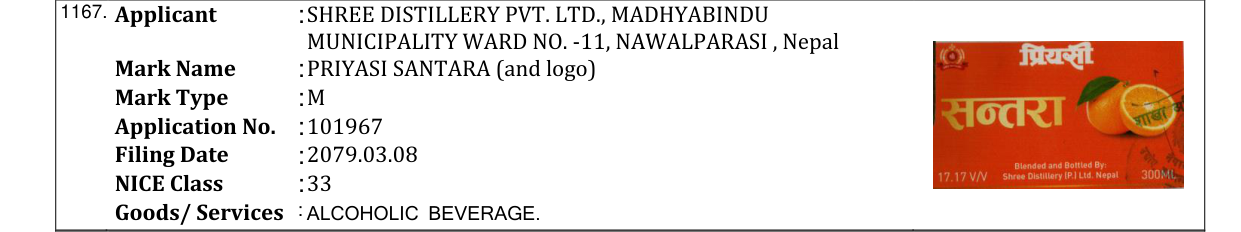 Original bulletin entry for PRIYASI SANTARA (and logo)