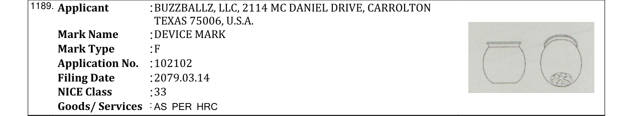 Original bulletin entry for DEVICE MARK
