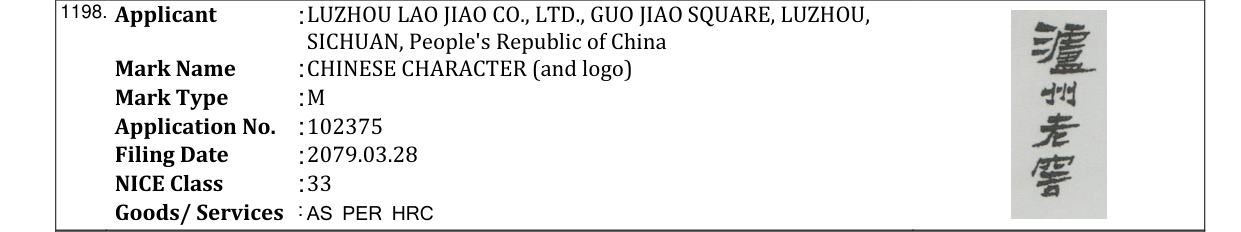 Original bulletin entry for CHINESE CHARACTER (and logo)