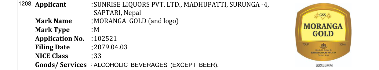Original bulletin entry for GSS MORANGA GOLD (With Logo)